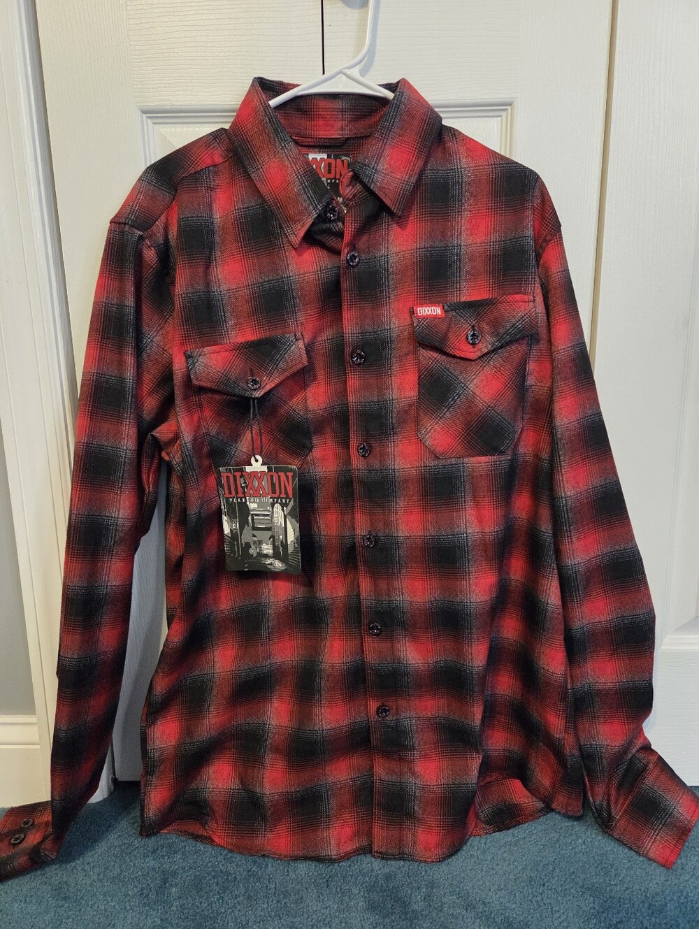 DIXXON Fairview Red and Black Plaid Button-Down Shirt Size Large Tall